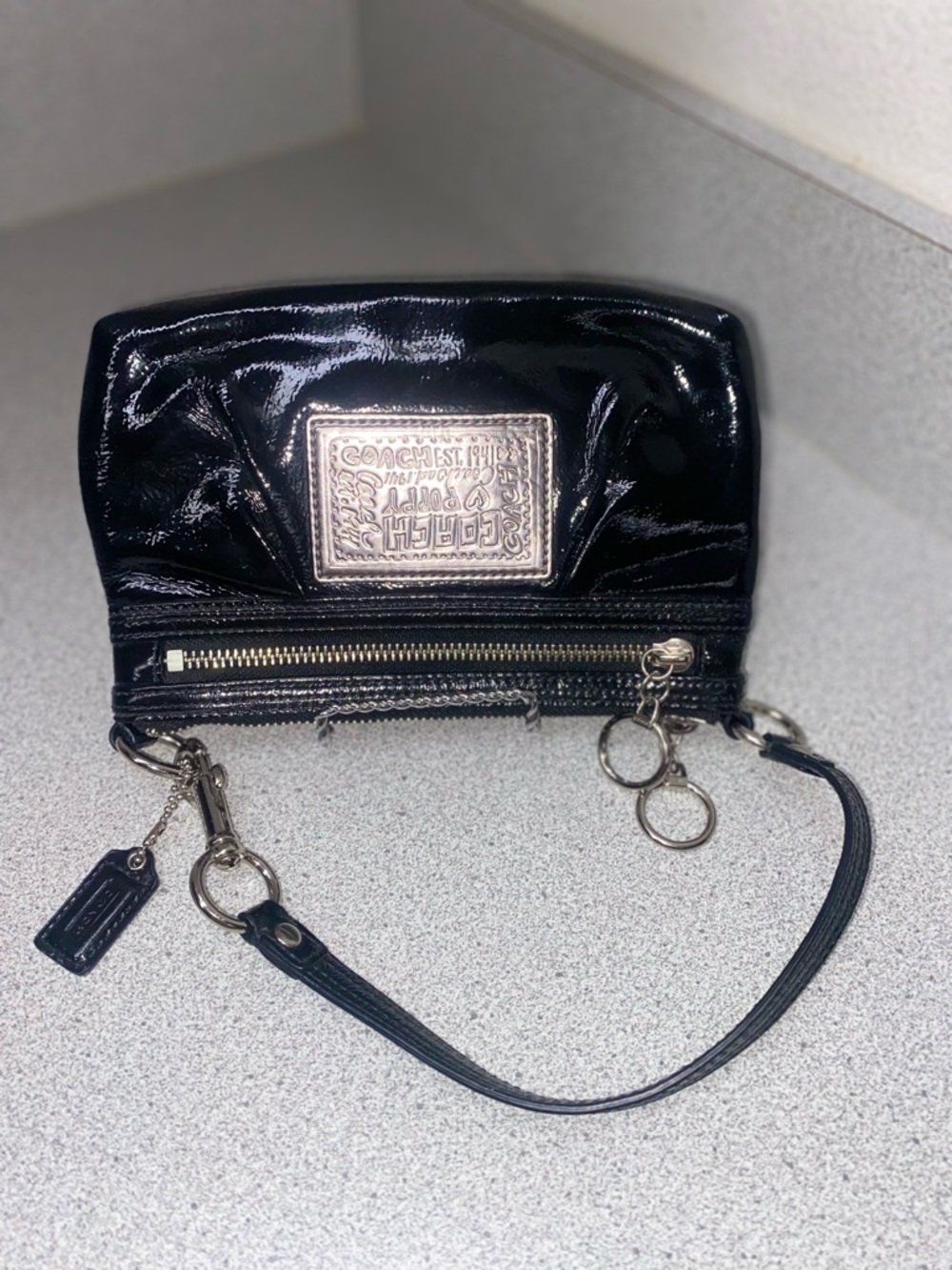 Coach Poppy Vintage Black Patent Mini Shoulder Bag with Silver Hardware EUC - Picture 11 of 15